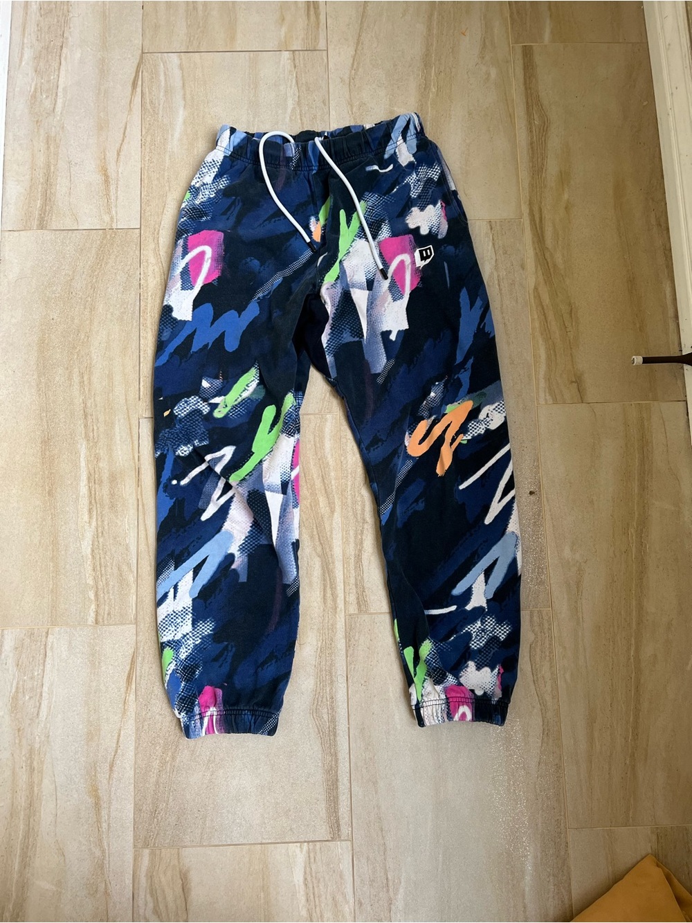 Abstract Navy Multi-Color Jogger Pants with Drawstring